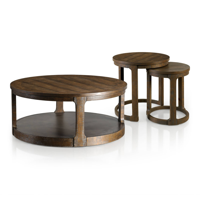 Ensemble de tables basses rondes en bois massif 2 pièces Hazel (1 table basse et 1 table de bout gigogne), Espresso vieilli