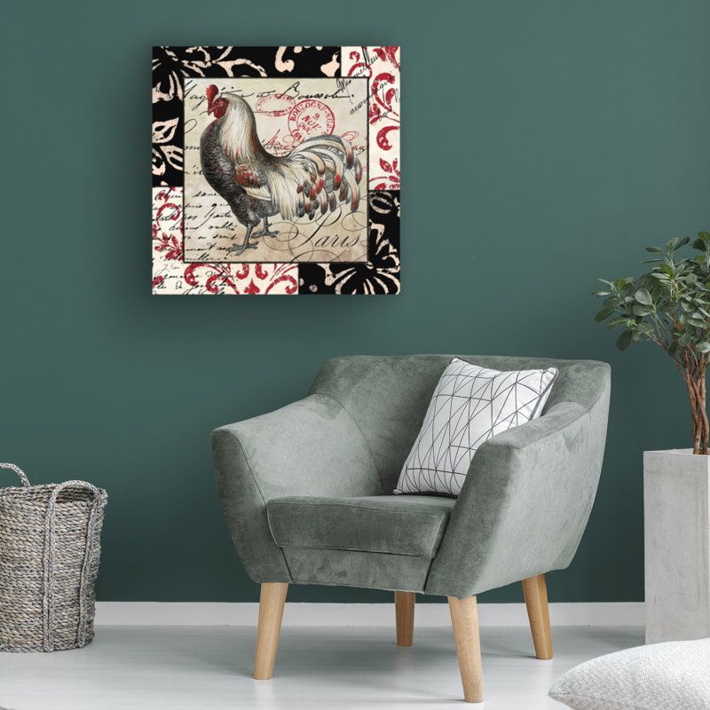 Art sur toile Coq bleu et gris «Sasha Europa», H 35 po x l 35 po