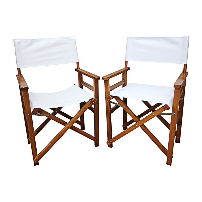 Ensemble de 2 chaises pliantes en bois, Coussin blanc / structure naturelle