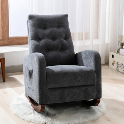 Fauteuil inclinable à dossier haut en métal gris antique - pour un look élégant Chaise de salon réglable, fonction de poche latérale, 25,91 po Siège large