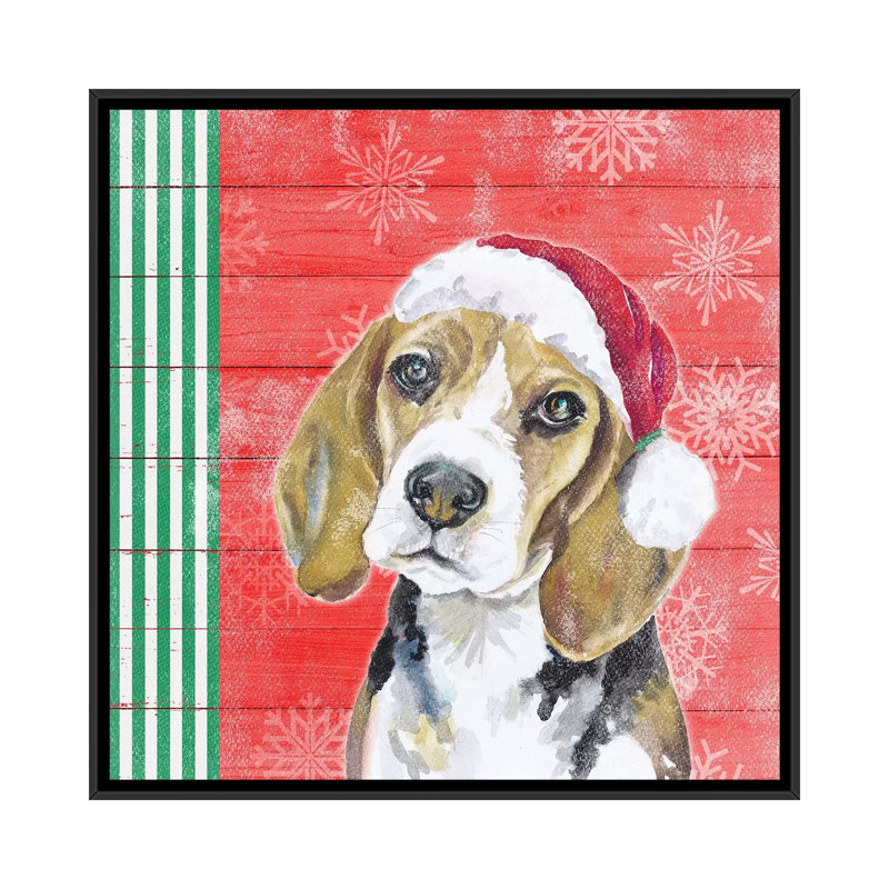 "Holiday Puppy I" par Patricia Pinto, reproduction d’art, Toile avec cadre noir, Pas de tapis, H 26 po x l 26 po x P 1,5 po