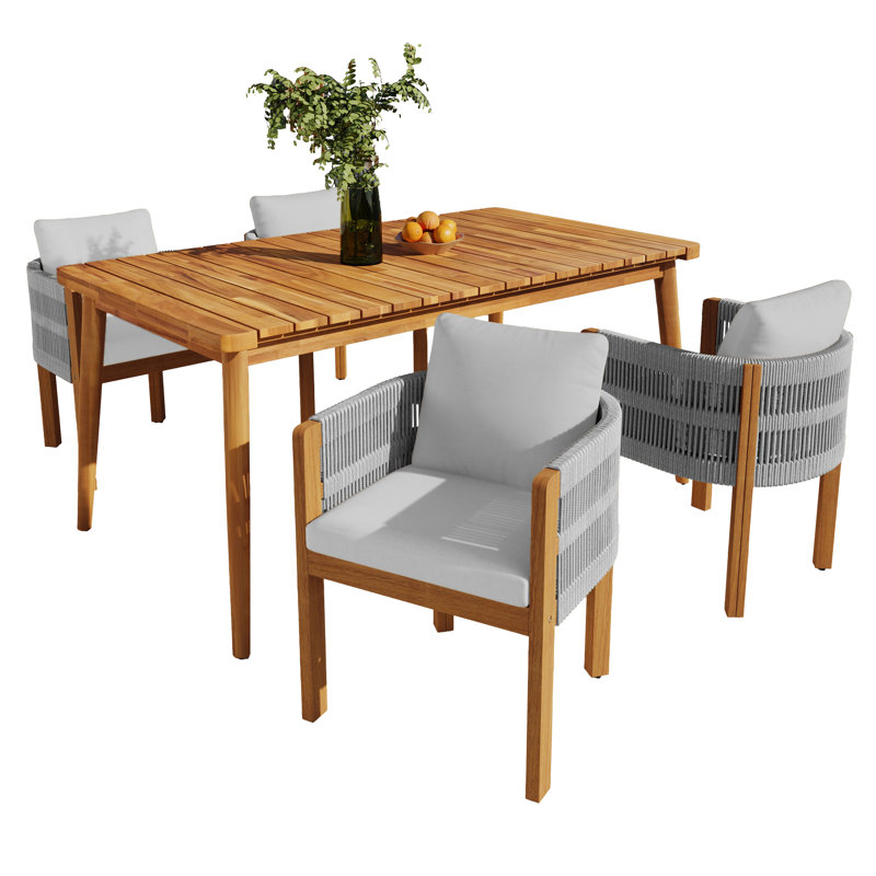 Cedaridge 5-Piece Outdoor Acacia Wood  Dining Set With Cushions, Gray