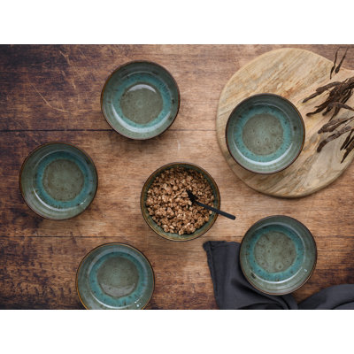 Creatable, 21559, Serie Nordic Fjord Green, 6-teiliges Geschirrset, Müslischalen Set Aus Steinzeug