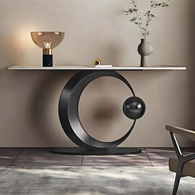 Italian style sintered stone console table, Black, Black, 33.4" H x 55" W x 13.7" D