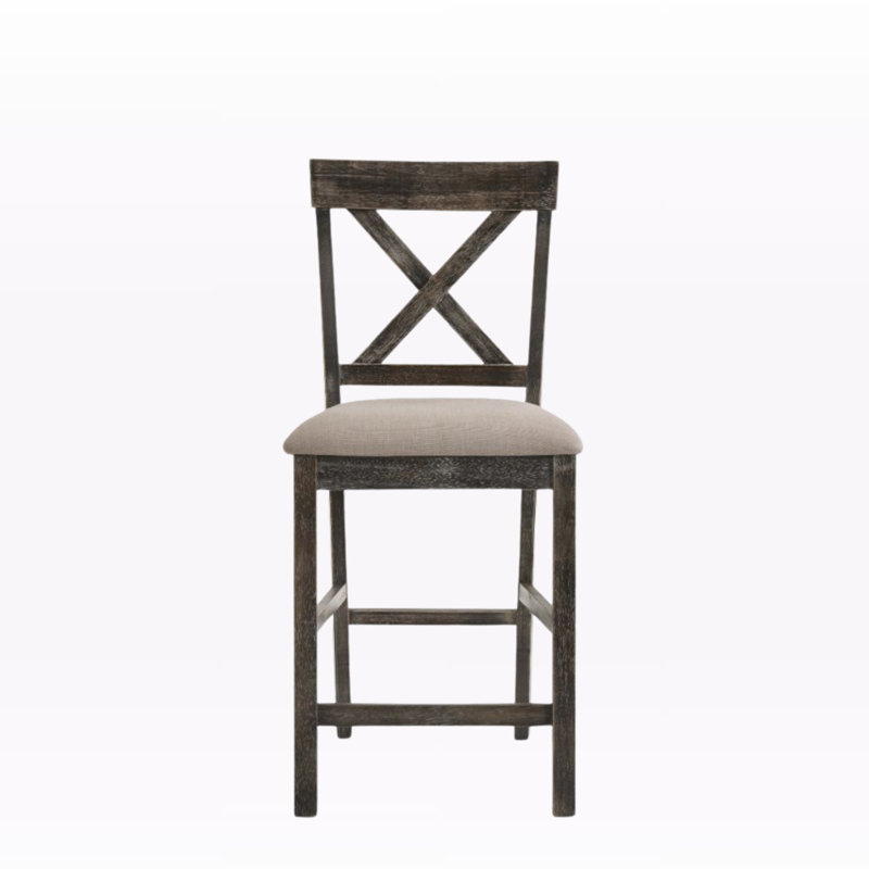Guth Counter Height Chair (Set-2) in Tan Linen and Weathered Grey