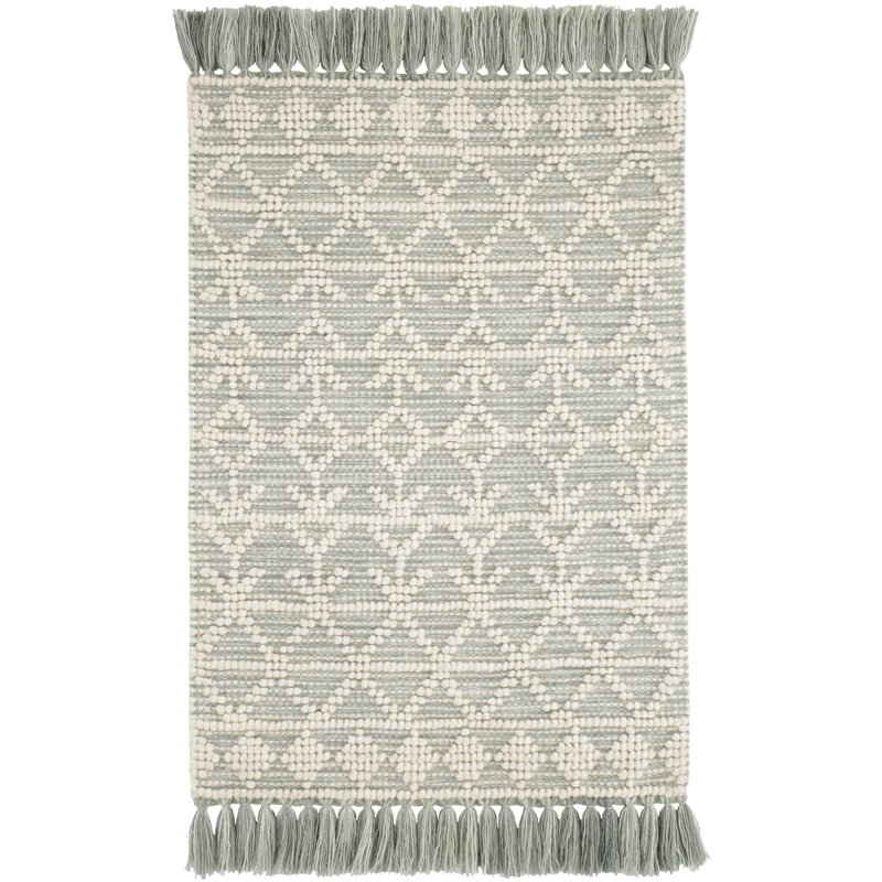 Ivory and Sage Handwoven Wool Cotton Runner Rug 2' 6" x 8'