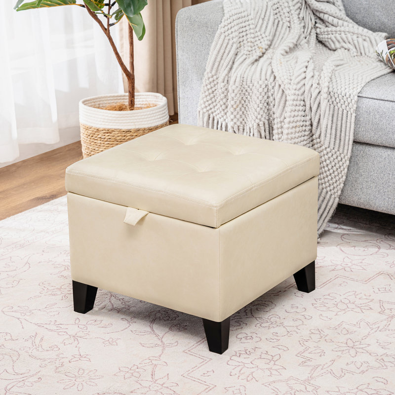 Repose-pieds capitonné avec rangement 17,7 po Orella, Similicuir beige