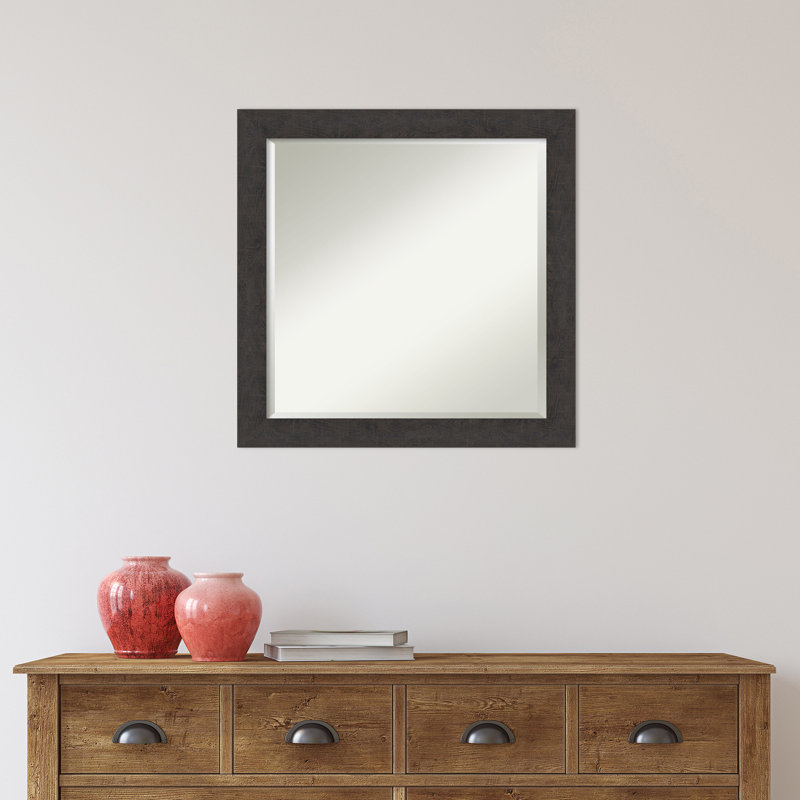 Akhia Narrow Beveled Wall Mirror, 23" x 23", Rustic Plank Espresso