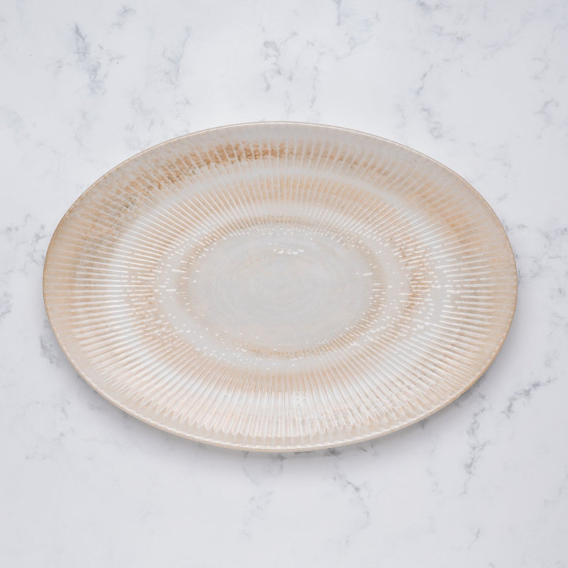 Porcelain Titanium Premium Oval Plate with Foot, Shell Sand, 12x8.8"