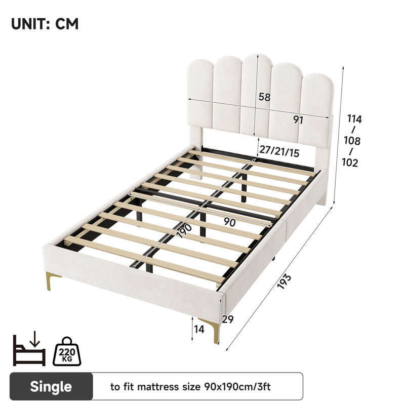 Upholstered Bed, Single (3')