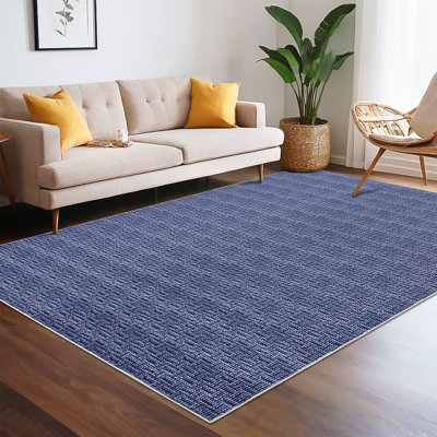 Washable Rug Imitation Braided Print Area Rug Non Slip Large Rug for Living Room Solid Printed Textured Rug Farmhouse Carpet Rug for Bedroom Dining Room