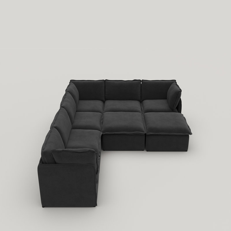 Canapé modulaire 8 pièces à housse modulaire 8 pièces, combinaison libre avec structure en fer léger, Polyester noir