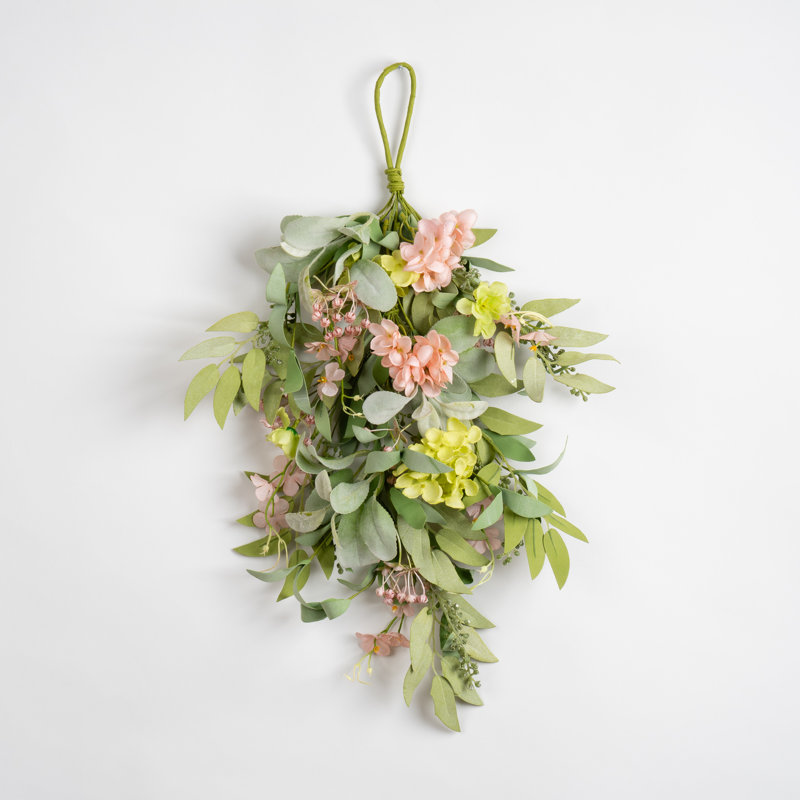 55cm Pink and Green Hydrangea Teardrop Swag
