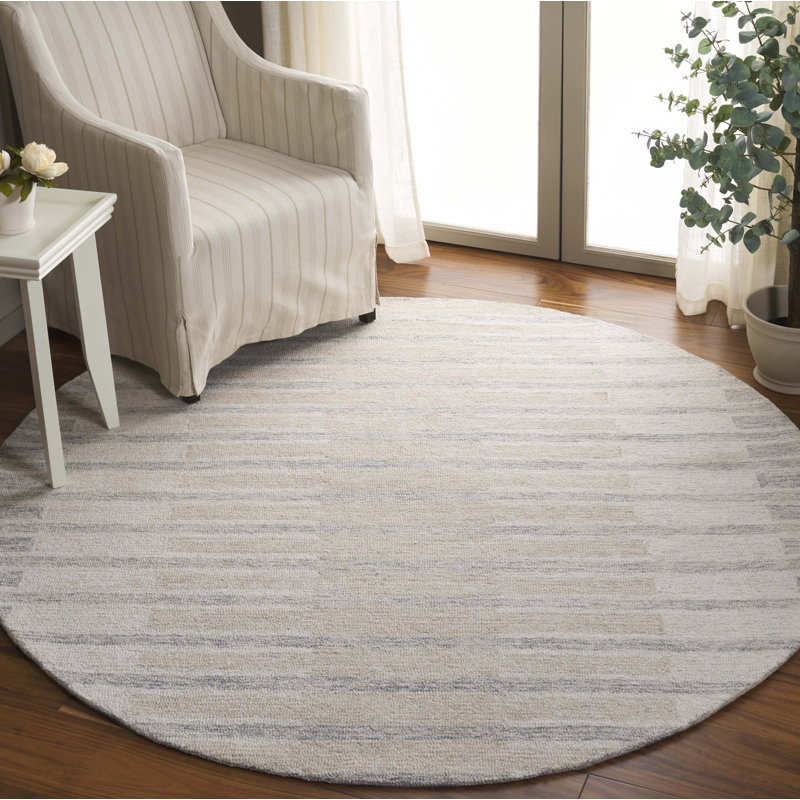 Liset Ebony Hand Tufted Wool & Cotton Striped Rug, Round 6'