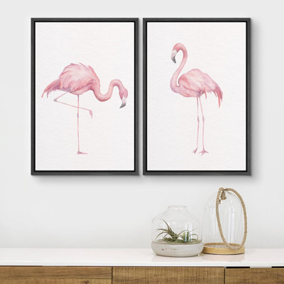 "Aquarelle, flamant rose, duo, animaux, nature sauvage, images murales, art moderne, portrait tropical", 2 pièces