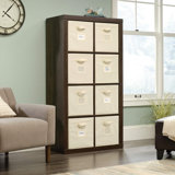 Sauder Stow-Away 8-Cube Organizer With Fabric Bins, Versatile Storage Cabinet For Home Or Office, Smoked Oak Finish, Engineered Wood Construction