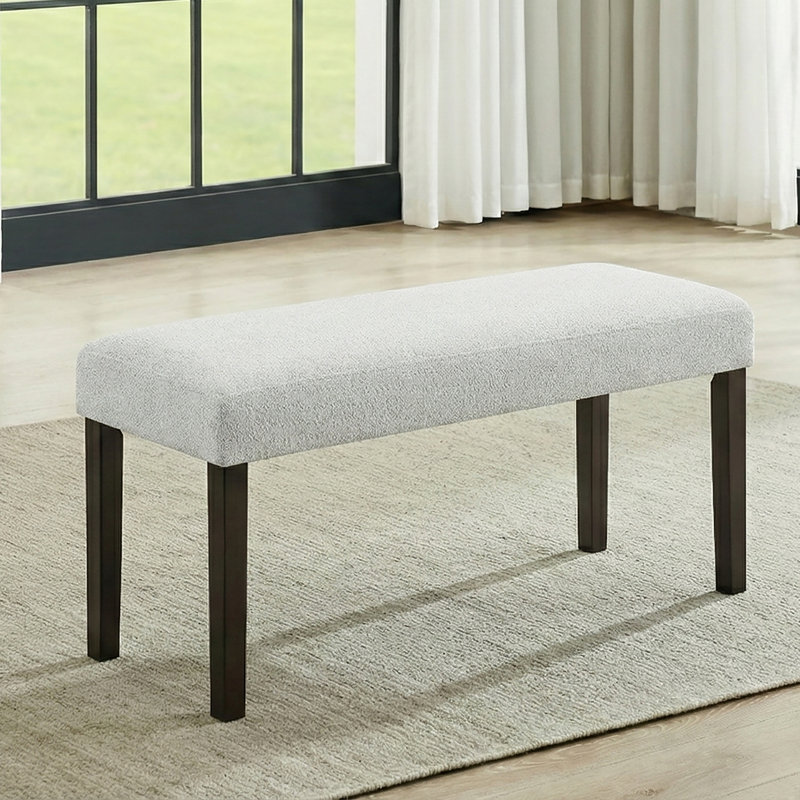 Wyncote Wood Upholstered Dining Bench, Stone Gray