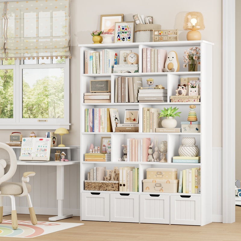 🧸 Kirklyn 6-Tier Kids Bookshelf & Toy Organizer | 4 Movable Drawers + 12 Open Cubbies | Sturdy Playroom Storage for Toddlers