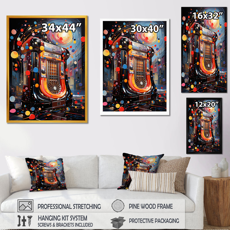 Rock N Roll Jukebox Fever III - Jukeboxes, art mural, H 32 po x l 24 po x P 1 po, Toile tendue