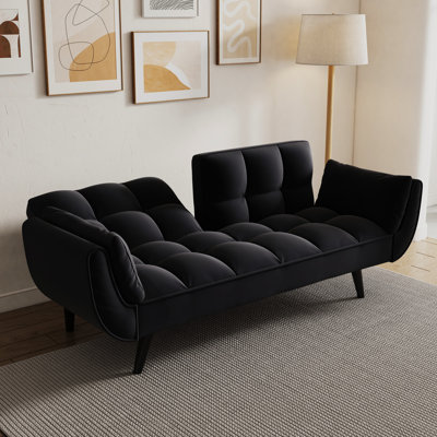 Siège confortable de 57 po noir, lit convertible, postures réglables, facile à assembler rapidement, revêtement en velours, rembourrage en éponge, matériau de la structure pour petits appartements doux, processus d'assemblage, stable