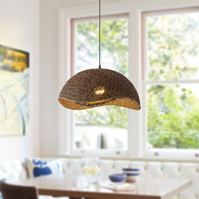 20" Boho Handwoven Rattan Dimmable Dome Pendant Light for Kitchen Island