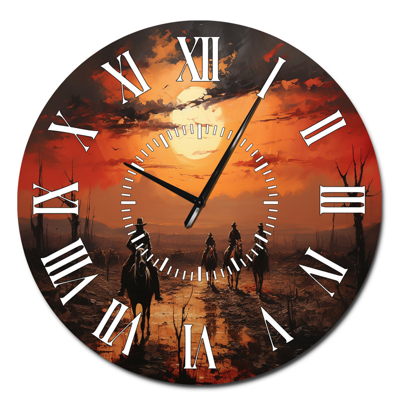 Horloge murale Western Western Riders Pointillism Art I, Surdimensionné