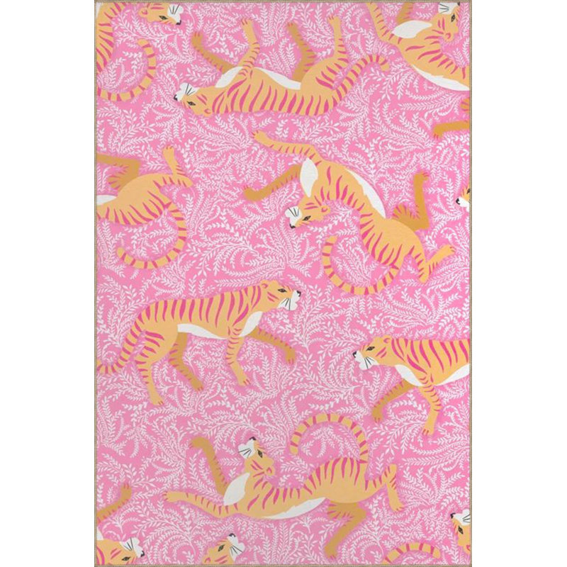 Pink Tiger Modern Striped Patterned Decorative Machine Washable Rug, Rectangle 4'7" x 6'7" Rug Pad Included
