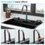 Évier de cuisine en acier inoxydable de calibre 16 T304 à chute d'eau noire avec guide en forme de X, robinet rétractable et support de séchage 31,5 x 21 9,4 po