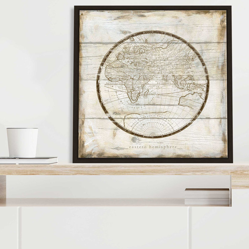 Eastern Hemisphere par Carol Robinson - Peinture, L 39,5 po x H 39,5 po, Encadrement brun