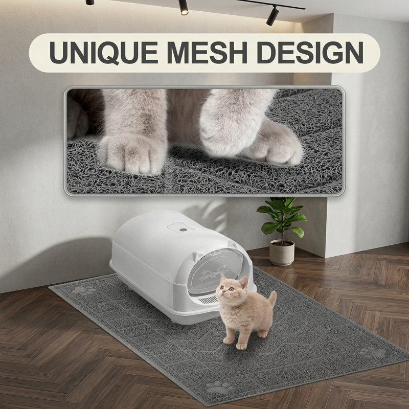 Grand tapis de litière pour chat, 35 po x 24 po, garde les planchers propres, contrôle des dispersions, imperméable, facile à nettoyer, durable, pour une utilisation sous la litière, gris