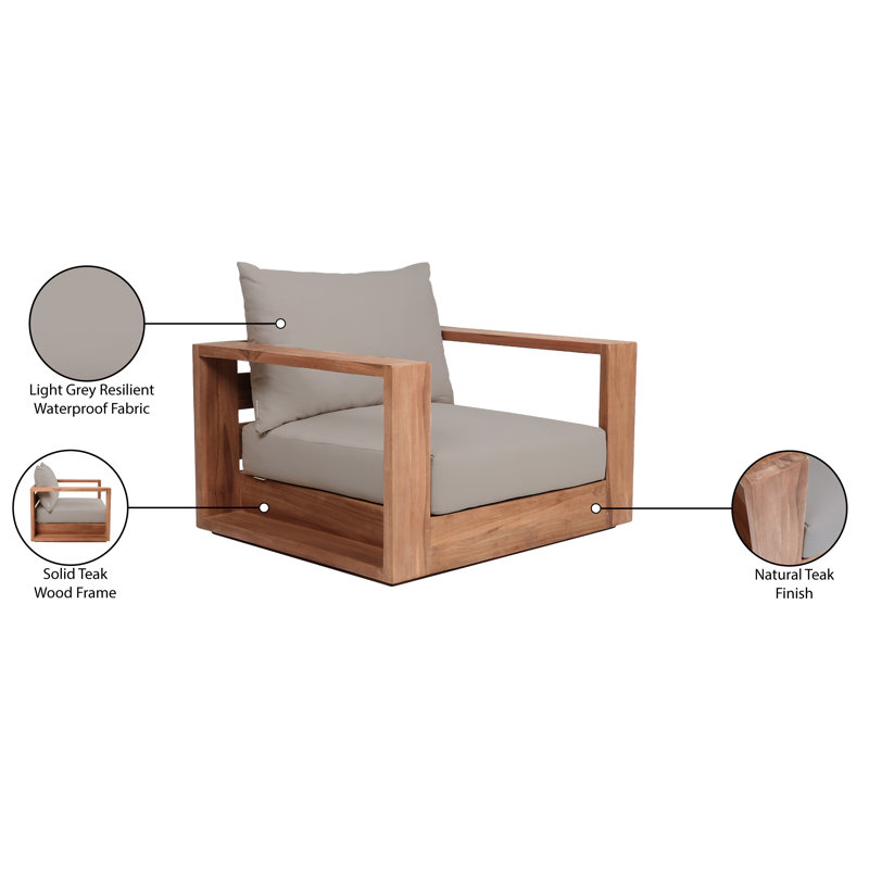 Teak Brown Outdoor Armchair with Gray Cushions