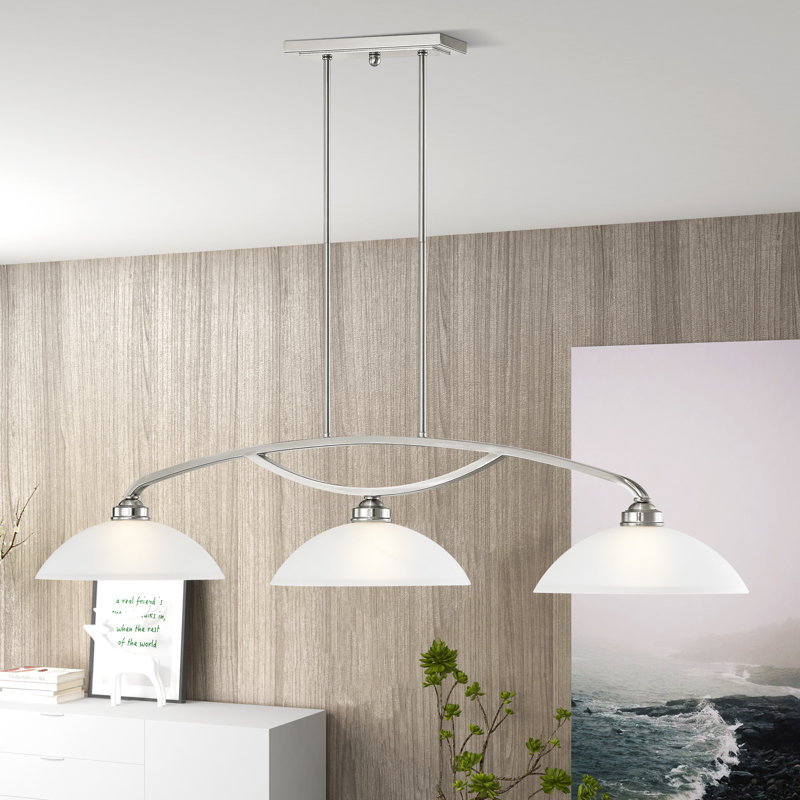 Luminaire suspendu linéaire pour îlot de cuisine à 3 lumières Annete, Nickel brossé