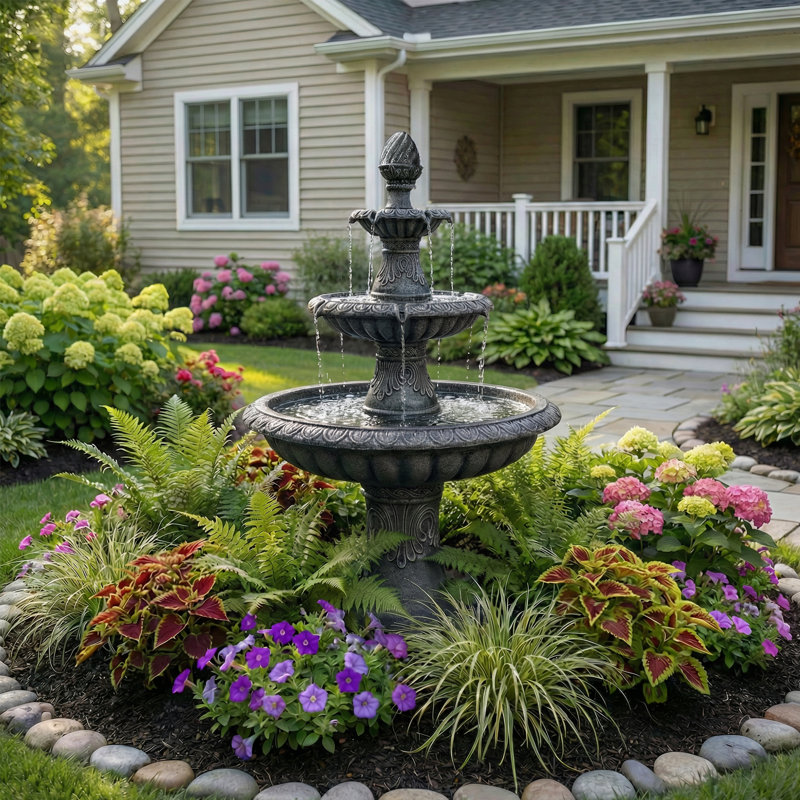 3-Tier Outdoor Garden Fountain With Elegant Design–51" Tall Resin Water Feature For Patio, Yard & Lawn Décor