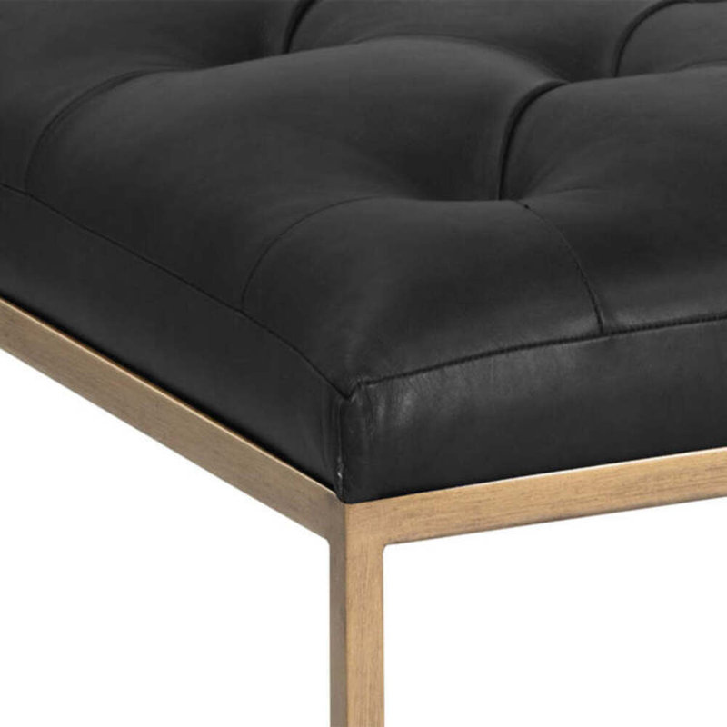 Endall Square Leather Ottoman, Black Genuine Leather