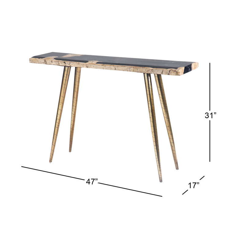 Console contemporaine brune en bois pétrifié brun, 47 po x 17 po x 31 po