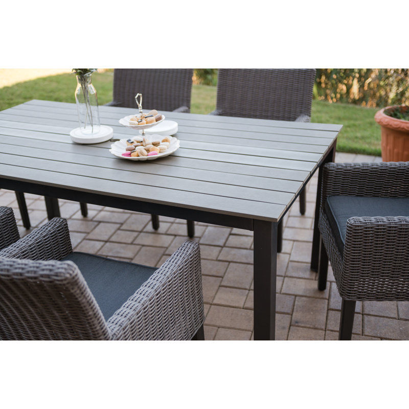 Gray and Maple Gray Aluminum Outdoor Dining Table with Resin Slat Top