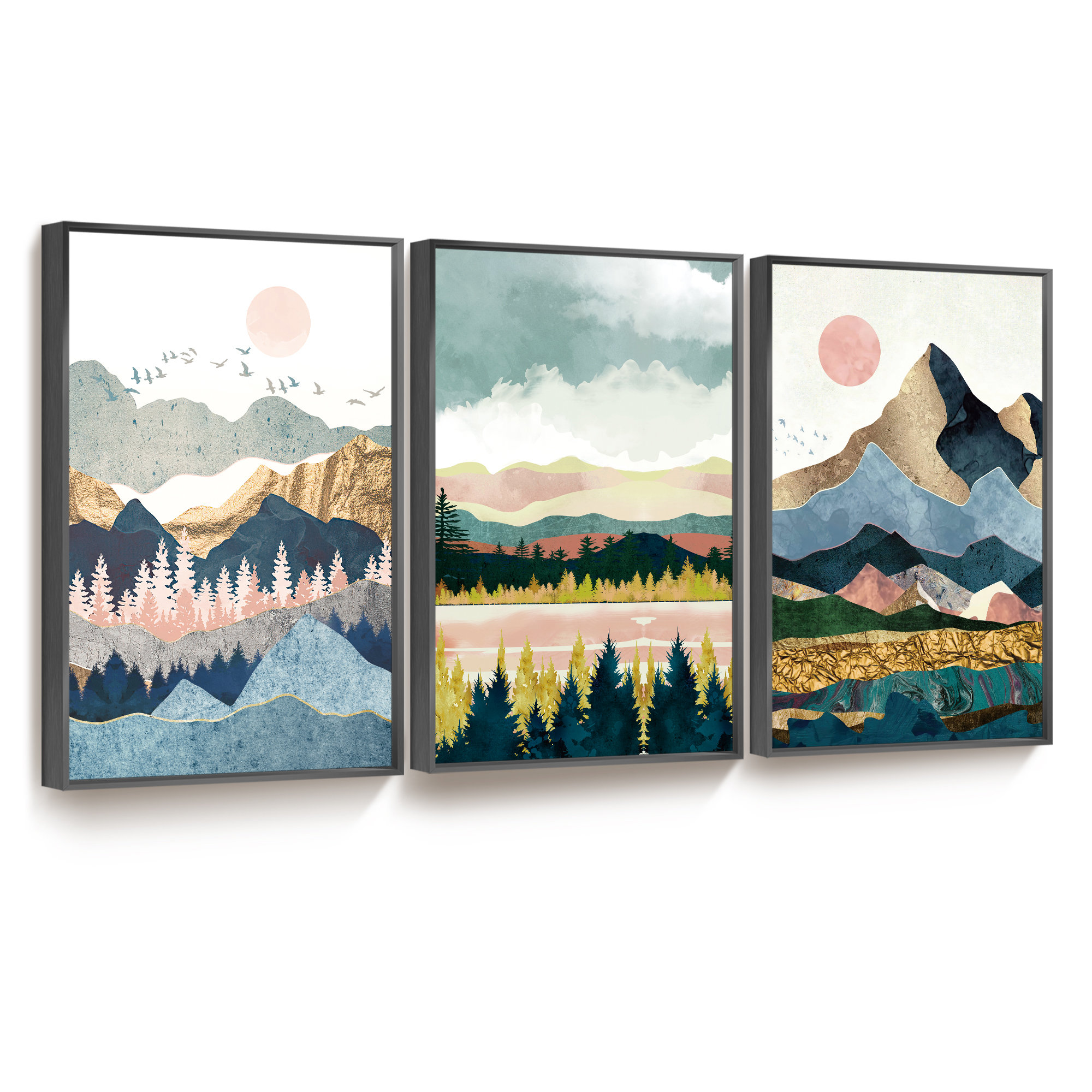 Millwood Pines 3 Piece Picture Frame Print on Canvas | Wayfair
