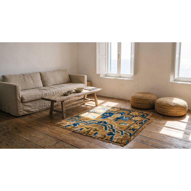 Antique Ningxia Chinese Allover Yellow 1800s Rug