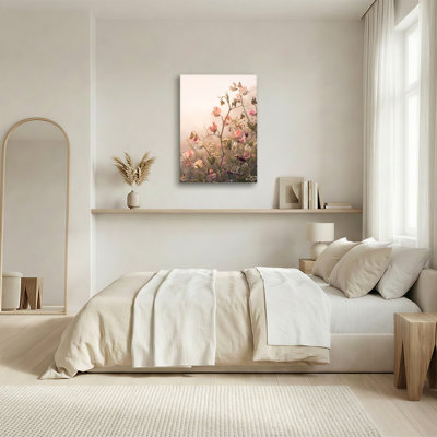Art sur toile, fleurs de pois roses et fleurs blanches en plein soleil