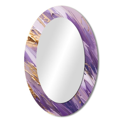 Purple And Gold Dynamic Abstractions II - Large Oval Wall Mirror On Metal