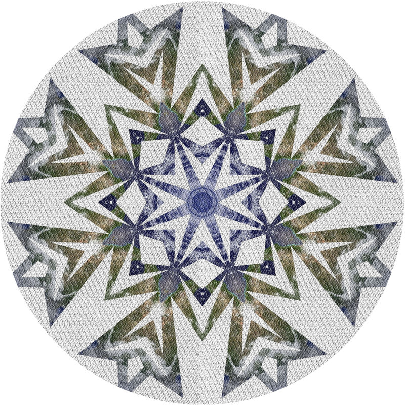 Laine fabriquée à la machine et gris polyester/olive/bleu Tapis décoratif, Rond 3 pi