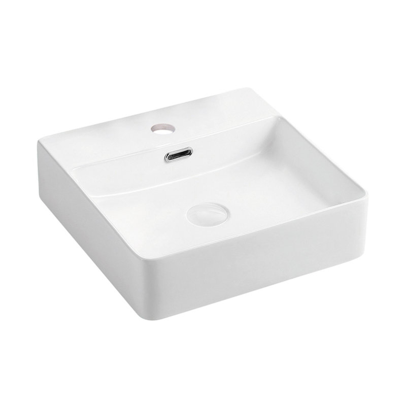 Lavabo de salle de bain vasque carré en céramique Agua, Blanc mat