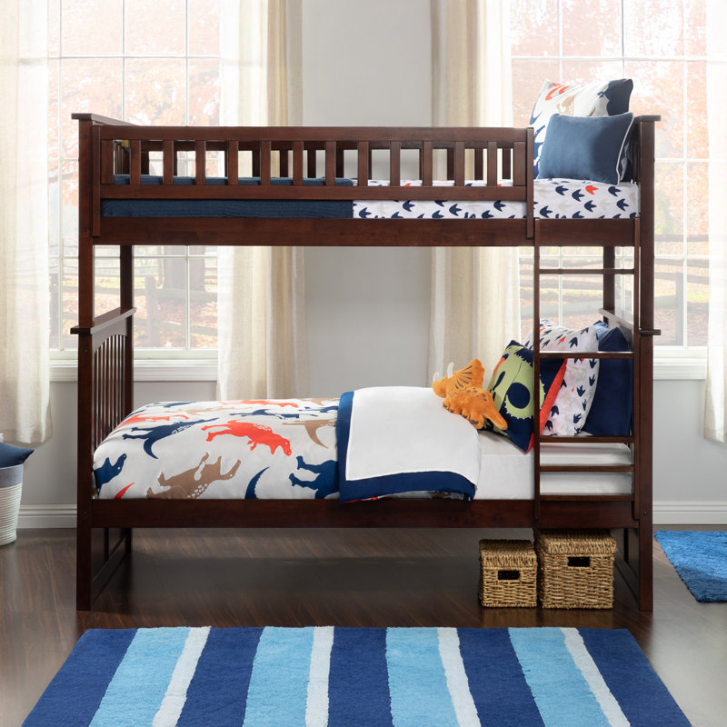  Flinn Solid Wood Bunk Bed, Twin over Twin, Walnut