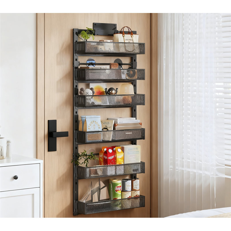 Organisateur de porte robuste avec 6 paniers en maille réglables, support de rangement à double paroi ou de porte pour la cuisine