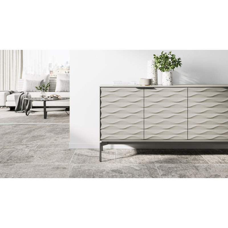 Ripple 79.5'' W Sideboard, Stone/Brushed Carbon