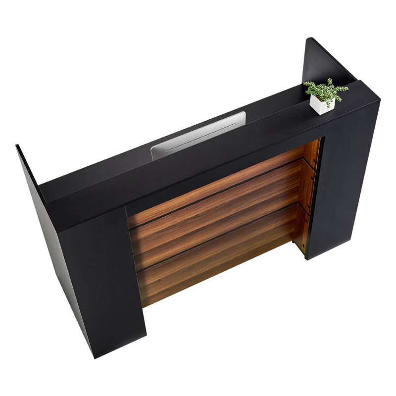 Bureau de réception, table de comptoir rectangulaire de 62 pouces à l'avant, comptoir de réception avec lumière DEL, pour caisse, vestibule, salon de beauté et bureau, noir et brun