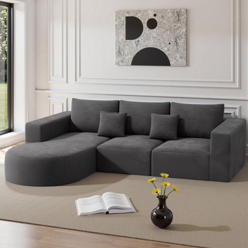 3 Seater Corner Sofa , Left Hand Facing, Dark Grey