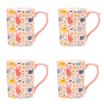 10 grandes tasses Sylvie, 10 chats sur fond rose