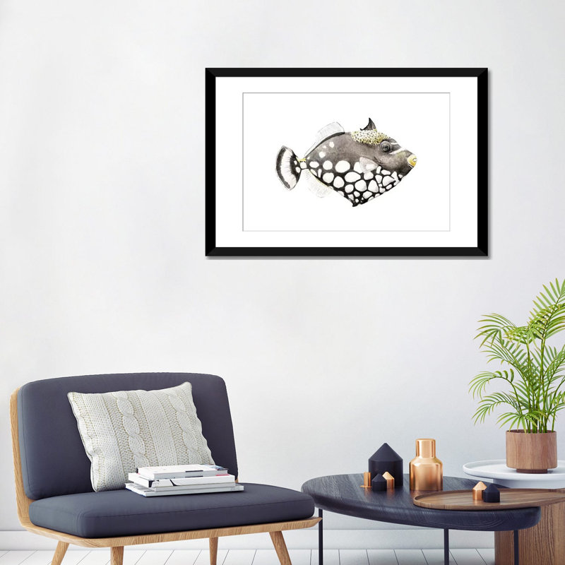 « tropical matin triggerfish », impression sur toile tendue, Papier d'art encadré noir, Blanc, H 24 po x l 32 po x P 1 po