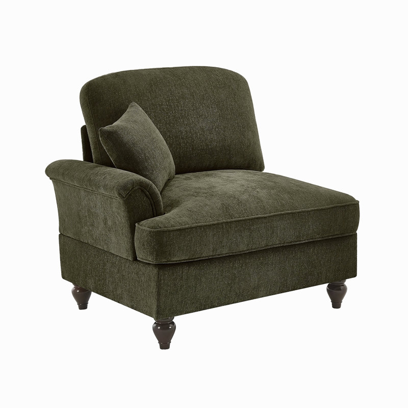 Canapé en chenille LSF avec 1 coussin, Orienté à gauche (vu de face), Vert